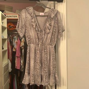 brand new buddy love dress. grey with white animal print.